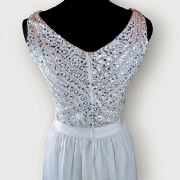 VINVV Women's Sequined Formal Gown White Small Polyester Prom Wedding Sleeveless - Picture 5 of 7
